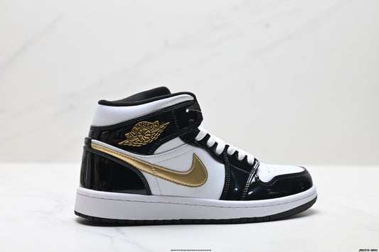 Air Jordan 1 Retro Mid Black White Gold